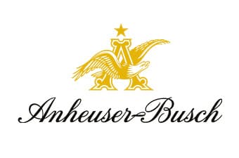 Logo on white: a gold heraldic eagle spreading its wings across a capital A, topped by a small gold star, above the words Anheuser-Busch in black italic script.