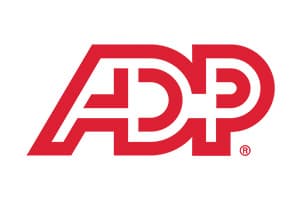 Logo on white: the letters ADP in bold red interlocking capitals with a small registered trademark symbol at the lower right.