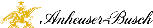 Horizontal logo on white: the gold Anheuser-Busch eagle and A crest with a star above it sits at the left, with Anheuser-Busch spelled out in black italic script to its right.