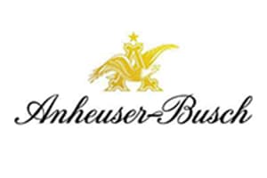 Small square logo on white: a gold star above a gold eagle perched on the letter A, with the name Anheuser-Busch in black script filling the width beneath.