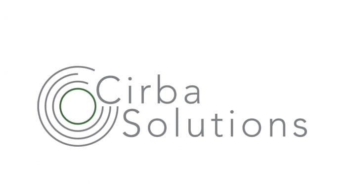 Logo on white: a set of grey concentric arcs around a green-outlined circle, beside the words Cirba Solutions in a light grey sans-serif type across two lines.