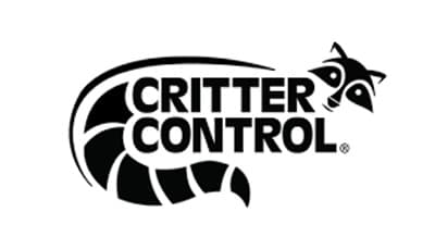 Black and white logo showing a stylised raccoon curled around the stacked words CRITTER CONTROL, its striped tail forming a crescent beneath the type.