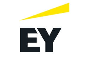Flat corporate logo: the letters EY in heavy near-black type with a tapering yellow wedge angled above them on a white ground.