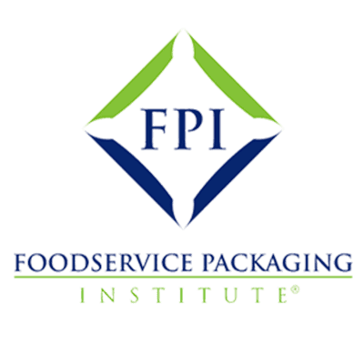 Square logo graphic with a diamond outline drawn in green above and navy below, the letters FPI in navy serif capitals inside it, and FOODSERVICE PACKAGING over INSTITUTE ruled beneath.