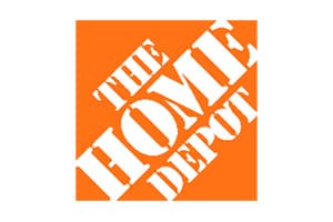 Flat logo on white: an orange square tilted on its corner with THE HOME DEPOT lettered across it in white block capitals.