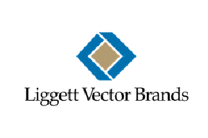 Logo: a blue and tan interlocking diamond above the wordmark "Liggett Vector Brands" in black serif type on white