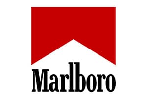 Logo: a red chevron roof shape above the word "Marlboro" in black serif type on white