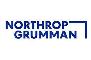 Blue "NORTHROP GRUMMAN" wordmark with the bracket device, set on a small white field