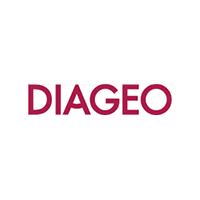 Square white tile with "DIAGEO" set in crimson capitals