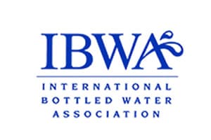 Logo in blue on white: large IBWA letters where the A is drawn as a splashing water droplet, above a ruled line and the words INTERNATIONAL BOTTLED WATER ASSOCIATION.