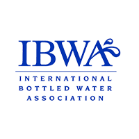 Square blue logo tile: IBWA with a water-splash flourish forming the final letter, over three stacked lines reading INTERNATIONAL BOTTLED WATER ASSOCIATION.