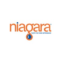 Logo: niagara in lowercase orange type, with an orange and blue water droplet dotting the letter g and the small line TASTE THE PURE DIFFERENCE beneath.