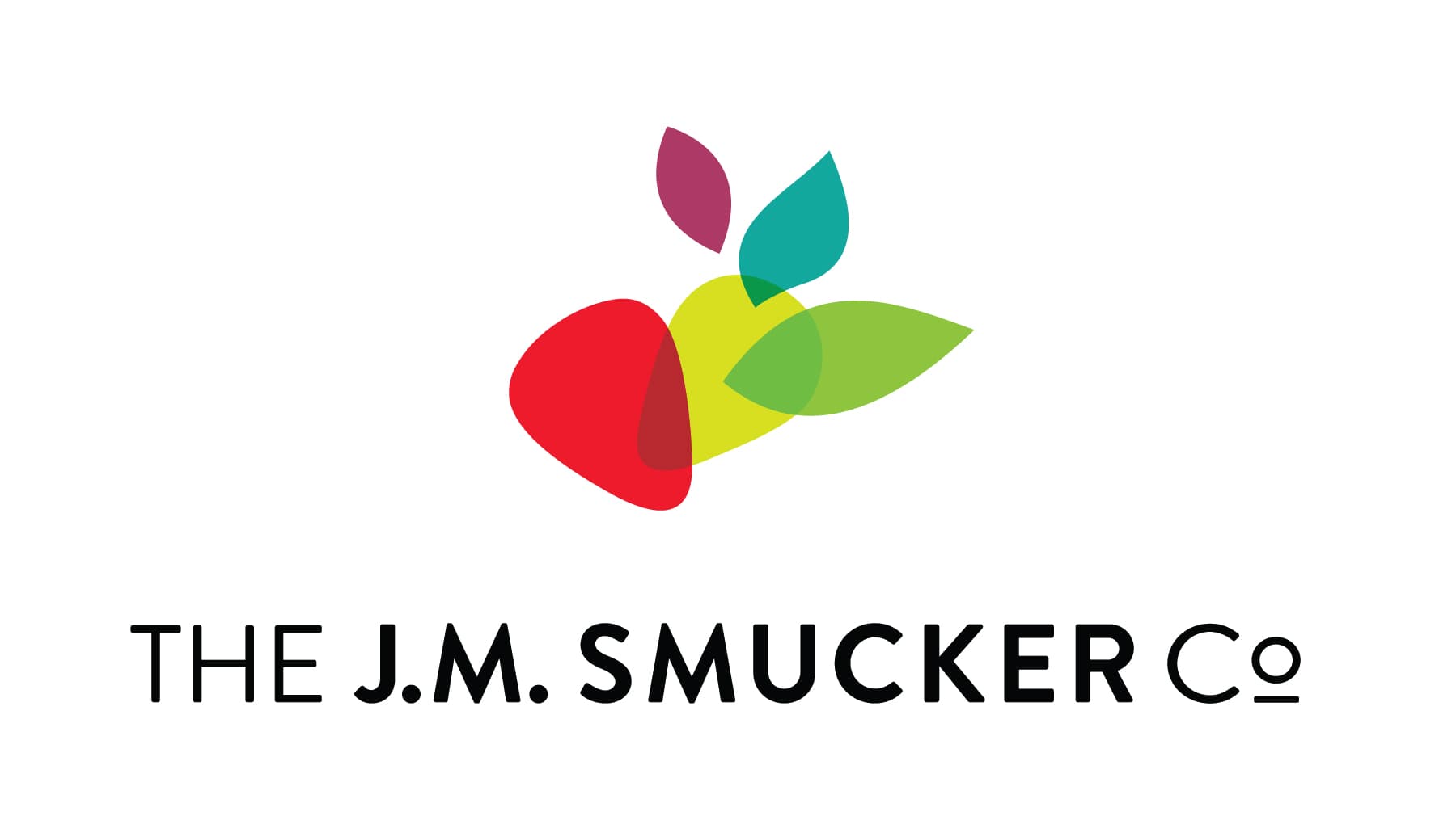 Flat logo on white: overlapping red, yellow, green, teal and magenta petal shapes forming a stylised fruit and leaves, above the wordmark THE J.M. SMUCKER Co.