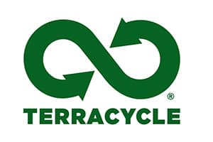 Dark green logo on white: a bold infinity loop with arrowheads, like a stretched recycling symbol, above the word TERRACYCLE in heavy capitals.